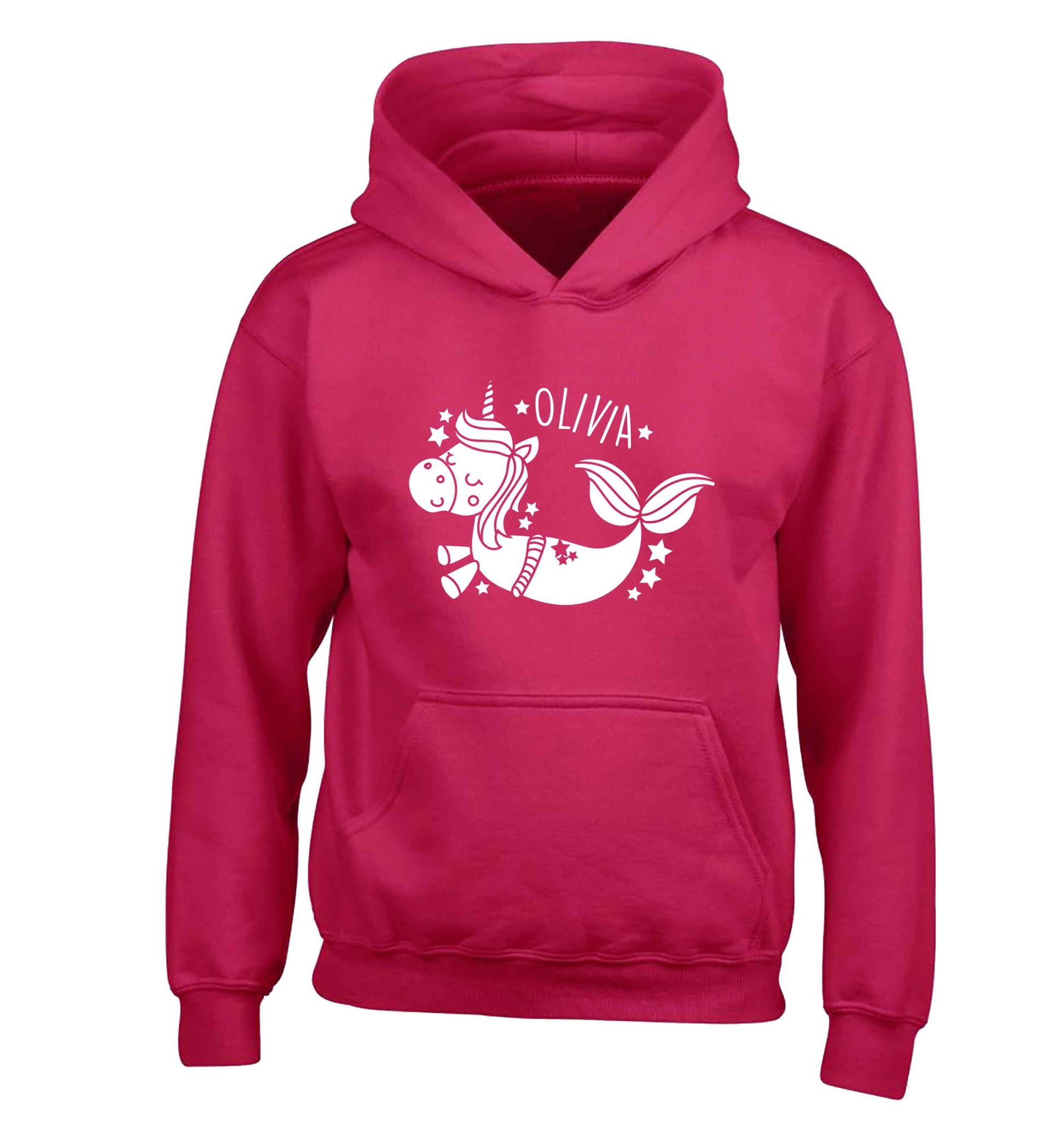 Unicorn mermaid - any name children's pink hoodie 12-13 Years