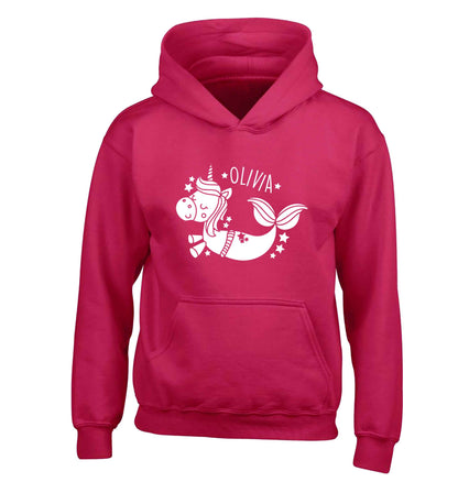 Unicorn mermaid - any name children's pink hoodie 12-13 Years