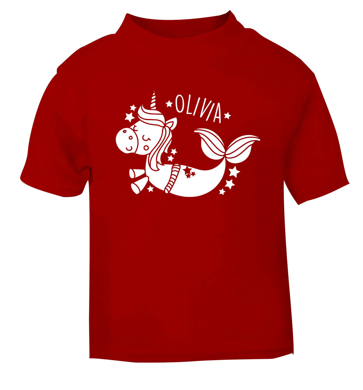 Unicorn mermaid - any name red baby toddler Tshirt 2 Years