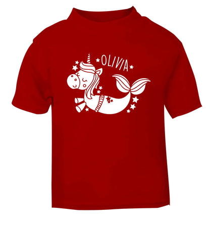 Unicorn mermaid - any name red baby toddler Tshirt 2 Years