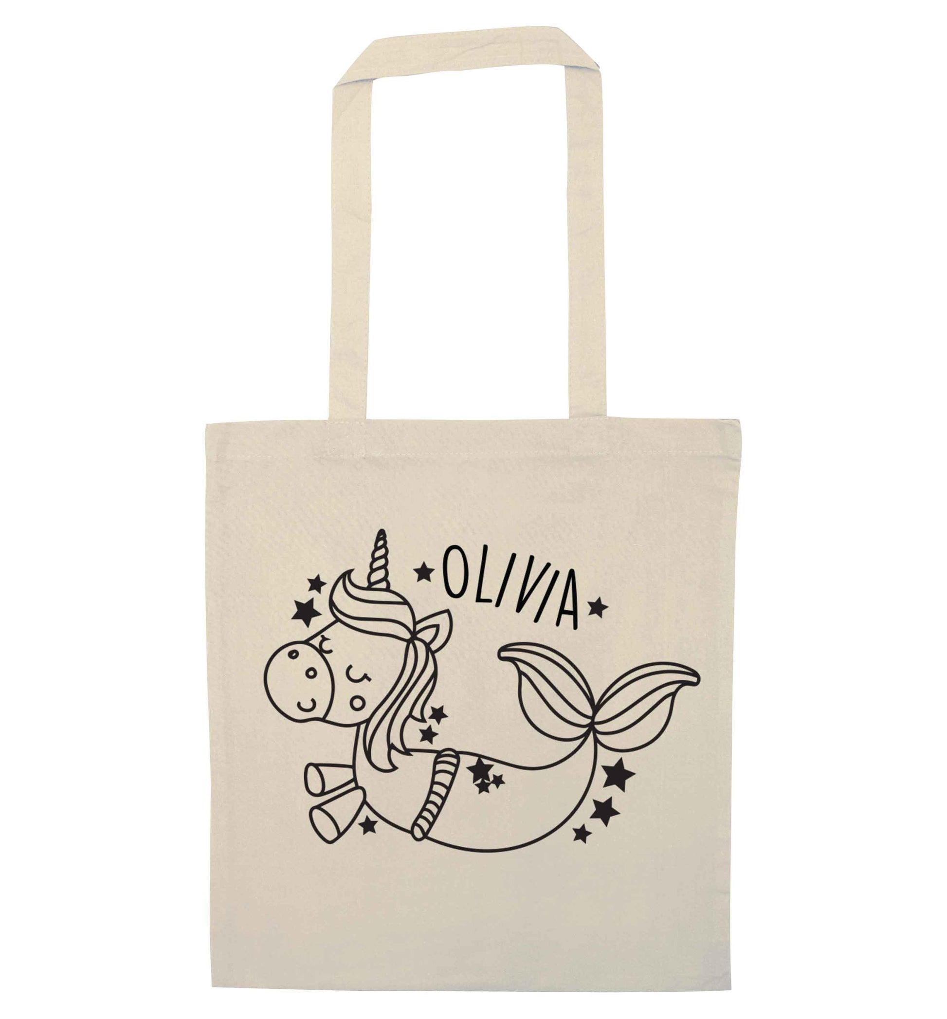 Unicorn mermaid - any name natural tote bag