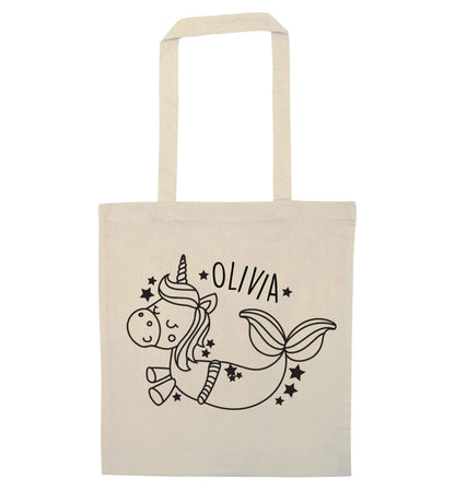 Unicorn mermaid - any name natural tote bag