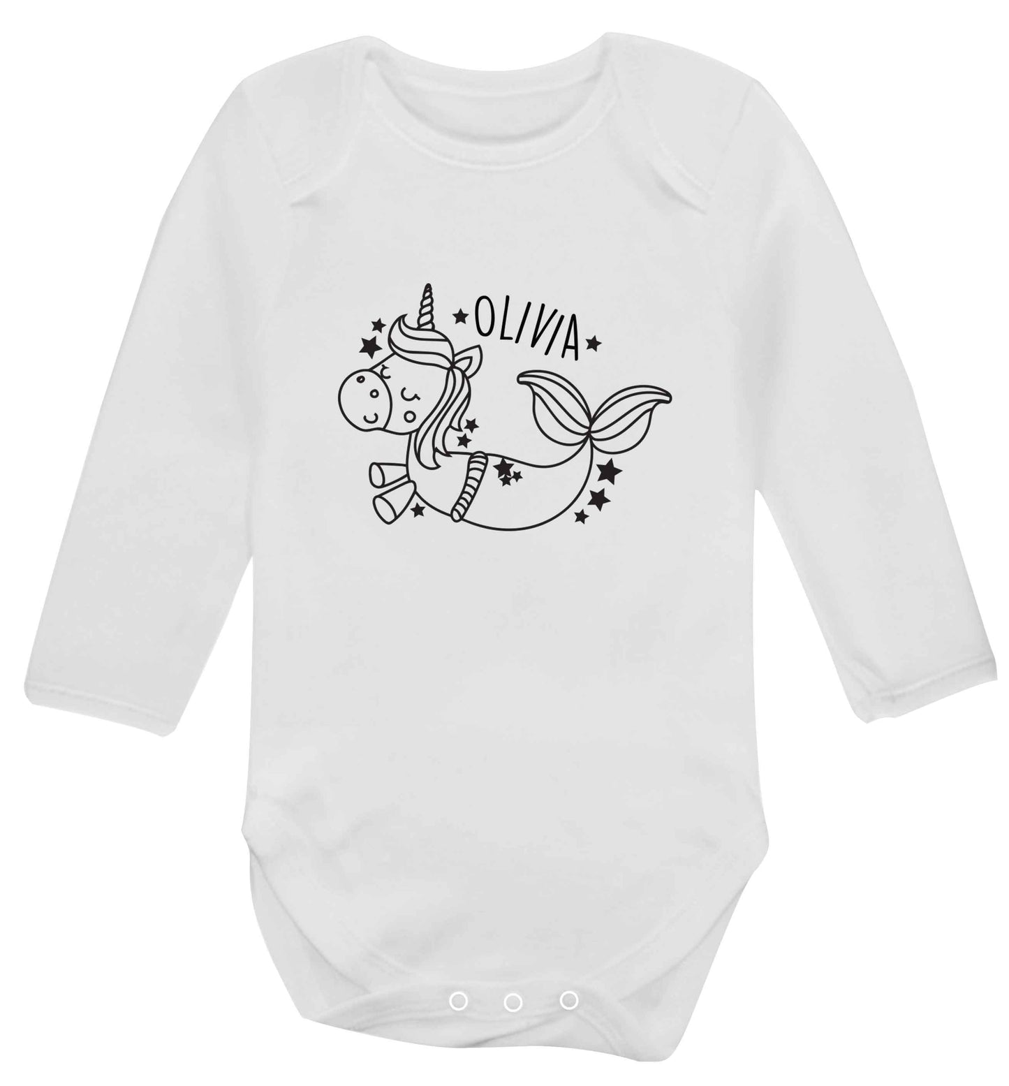 Unicorn mermaid - any name baby vest long sleeved white 6-12 months