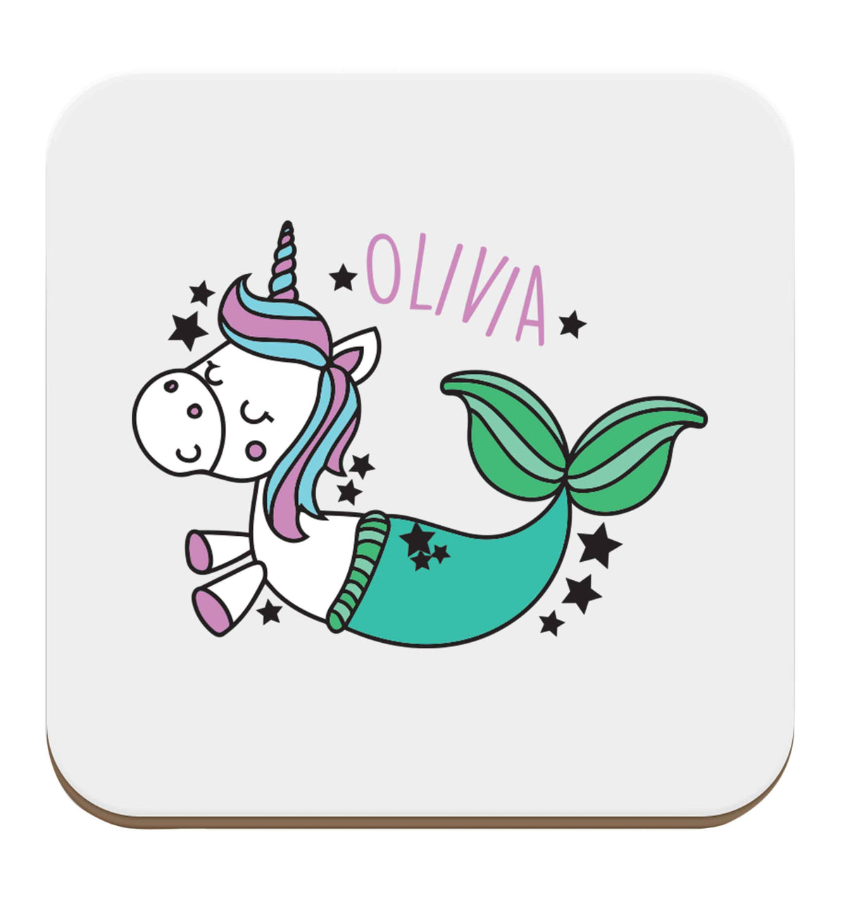 Unicorn mermaid - any name set of four coasters