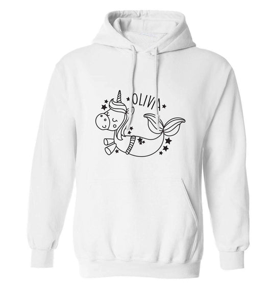 Unicorn mermaid - any name adults unisex white hoodie 2XL