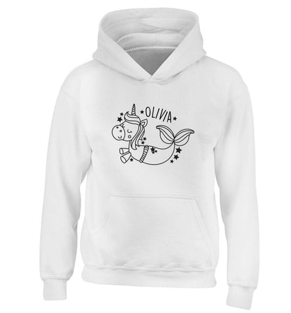 Unicorn mermaid - any name children's white hoodie 12-13 Years