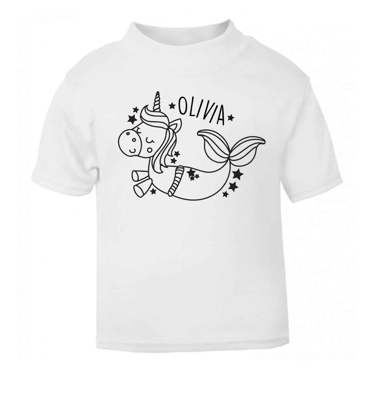 Unicorn mermaid - any name white baby toddler Tshirt 2 Years