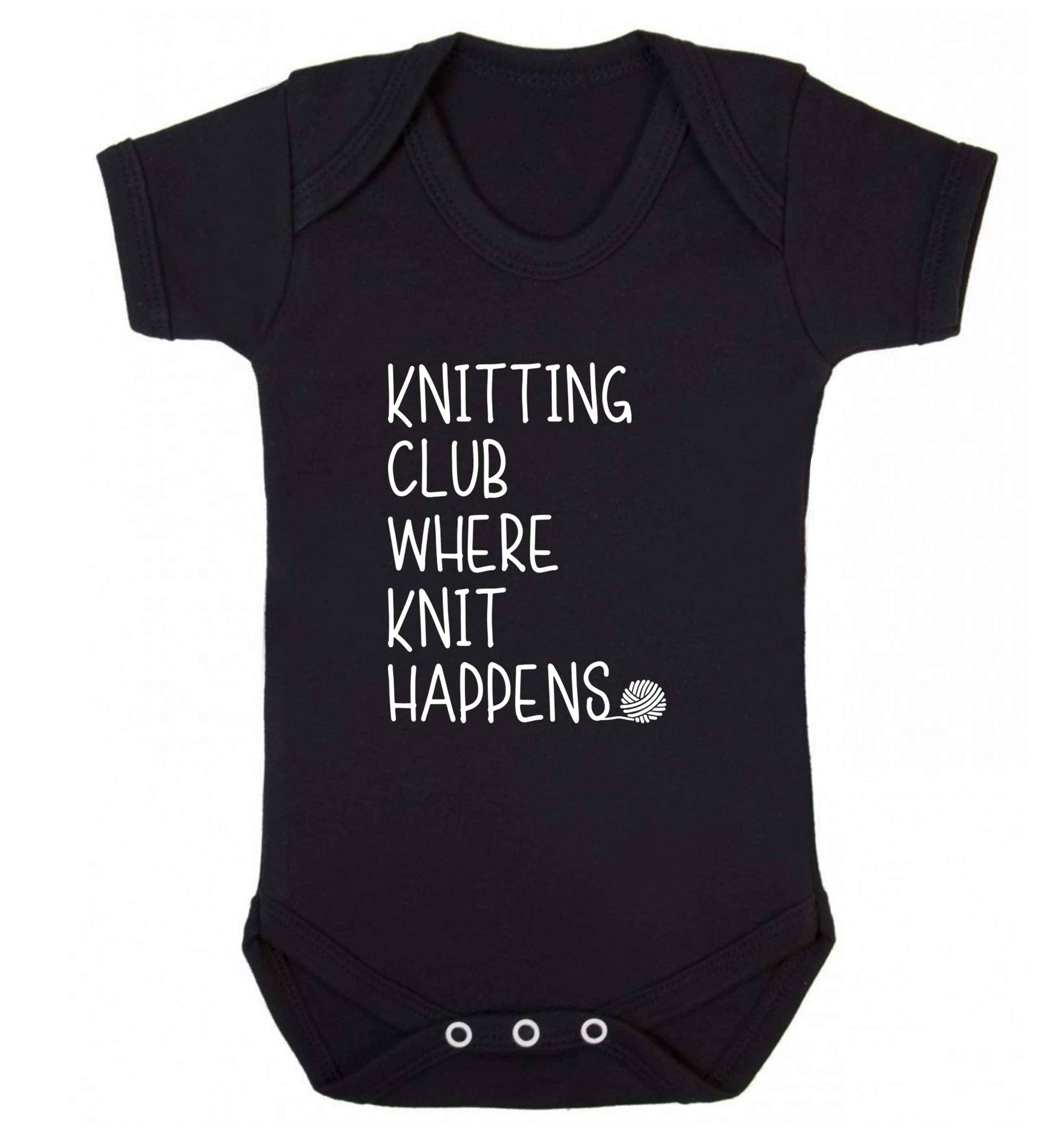 Knitting club where knit happens baby vest black 18-24 months