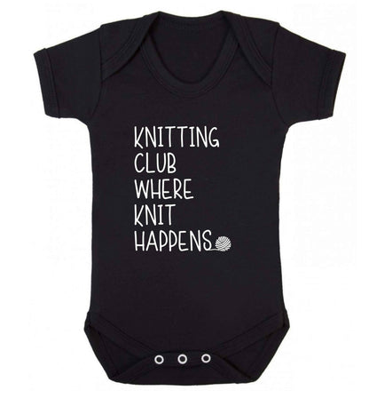 Knitting club where knit happens baby vest black 18-24 months