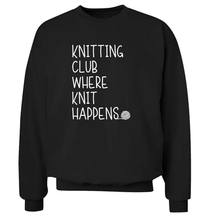 Knitting club where knit happens adult's unisex black sweater 2XL