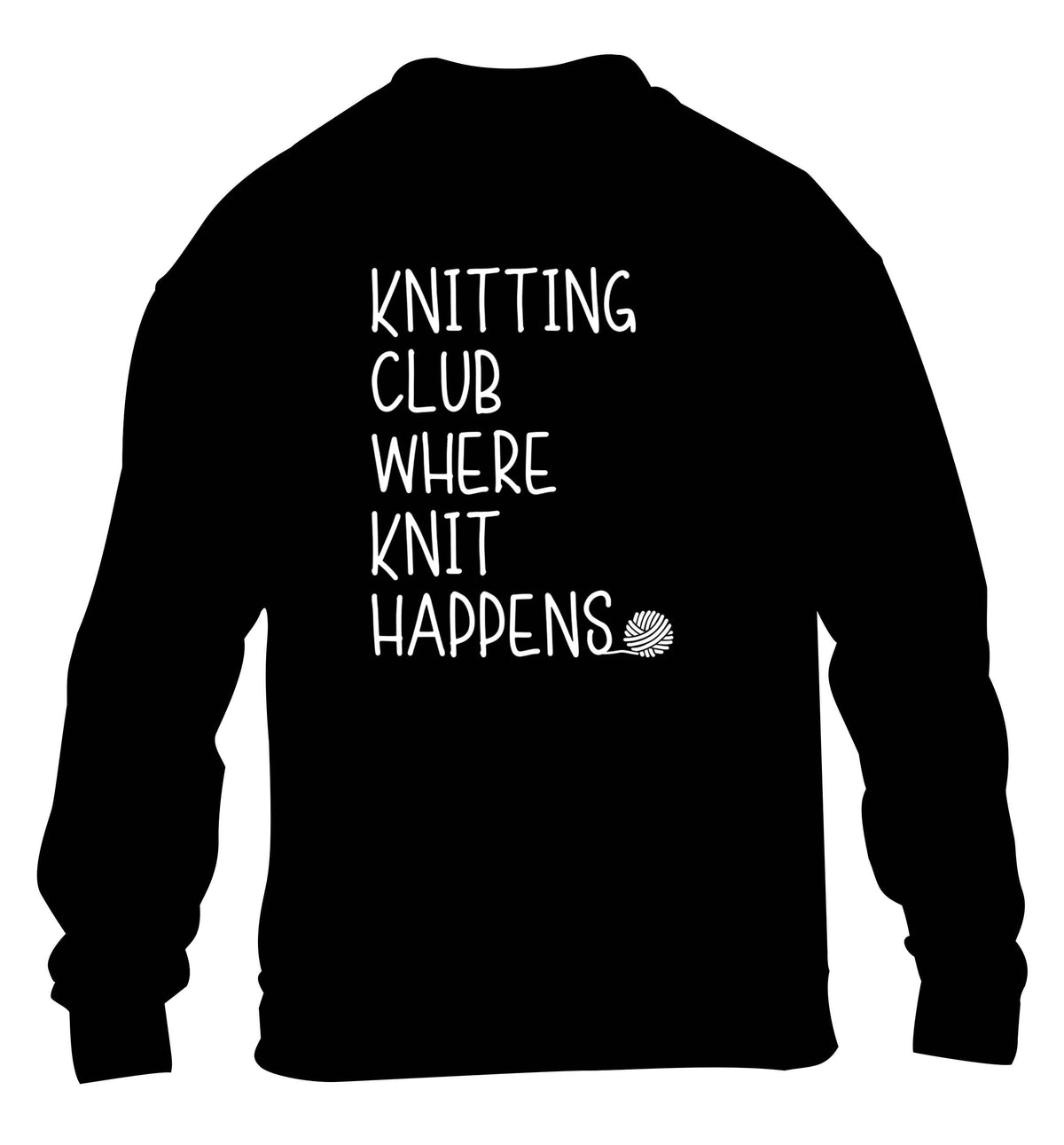 Knitting club where knit happens children's black sweater 12-13 Years
