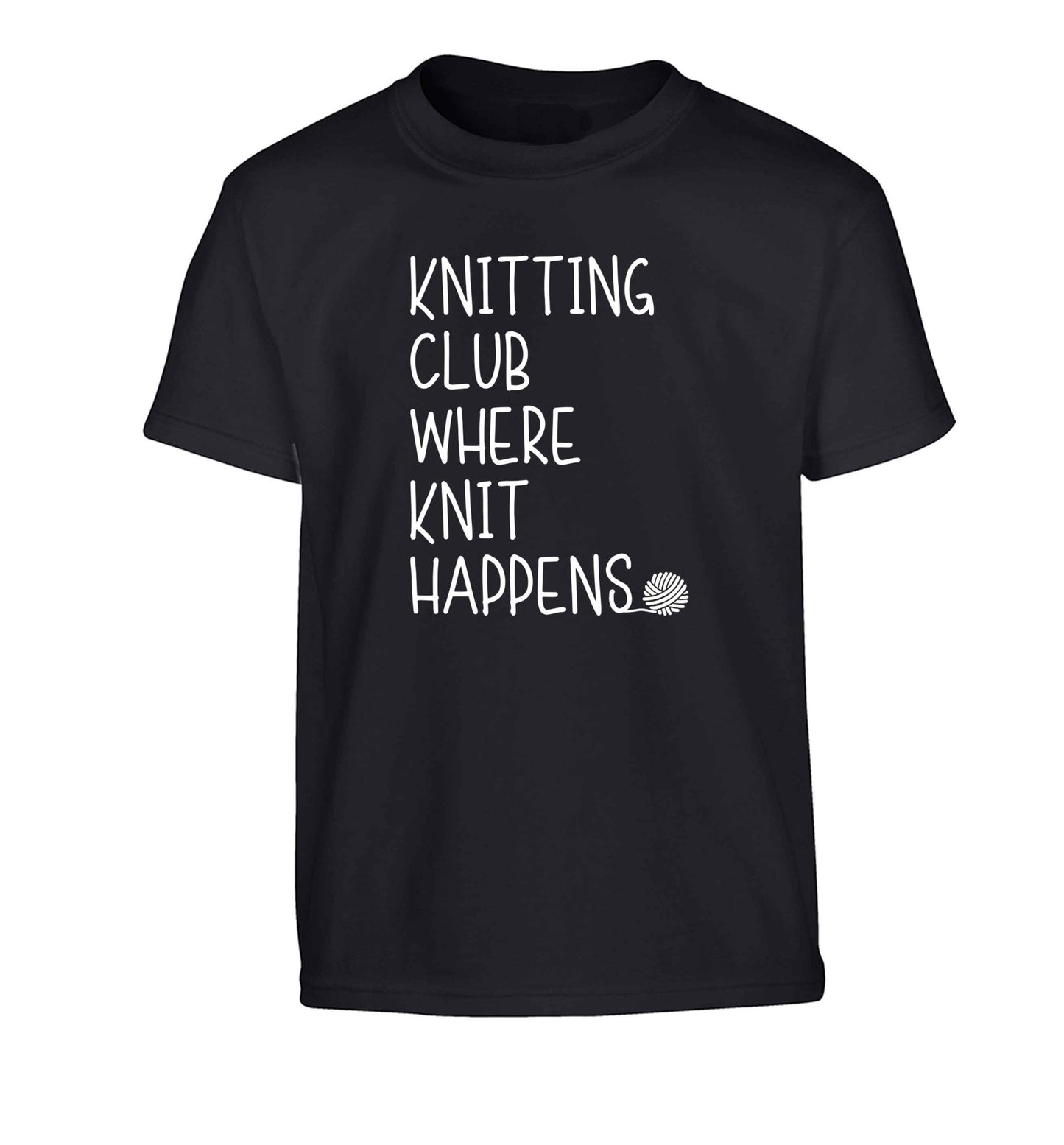 Knitting club where knit happens Children's black Tshirt 12-13 Years