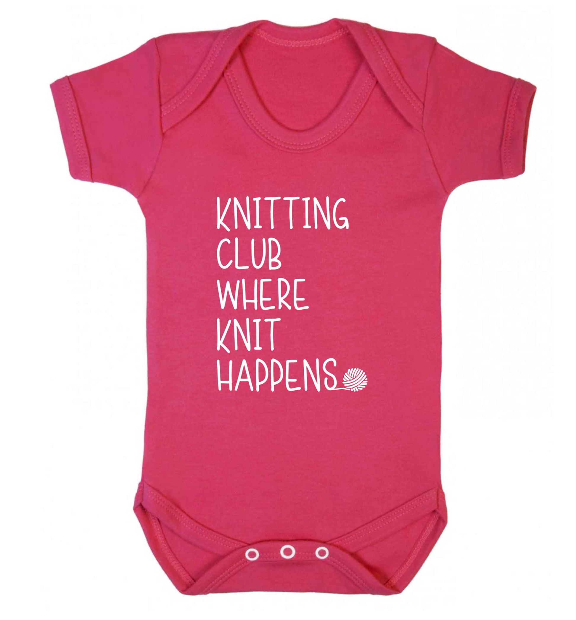 Knitting club where knit happens baby vest dark pink 18-24 months
