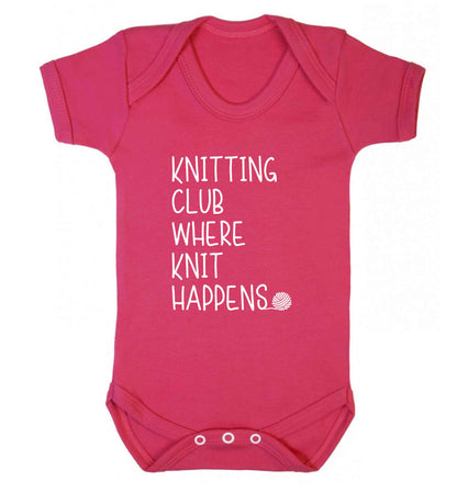 Knitting club where knit happens baby vest dark pink 18-24 months