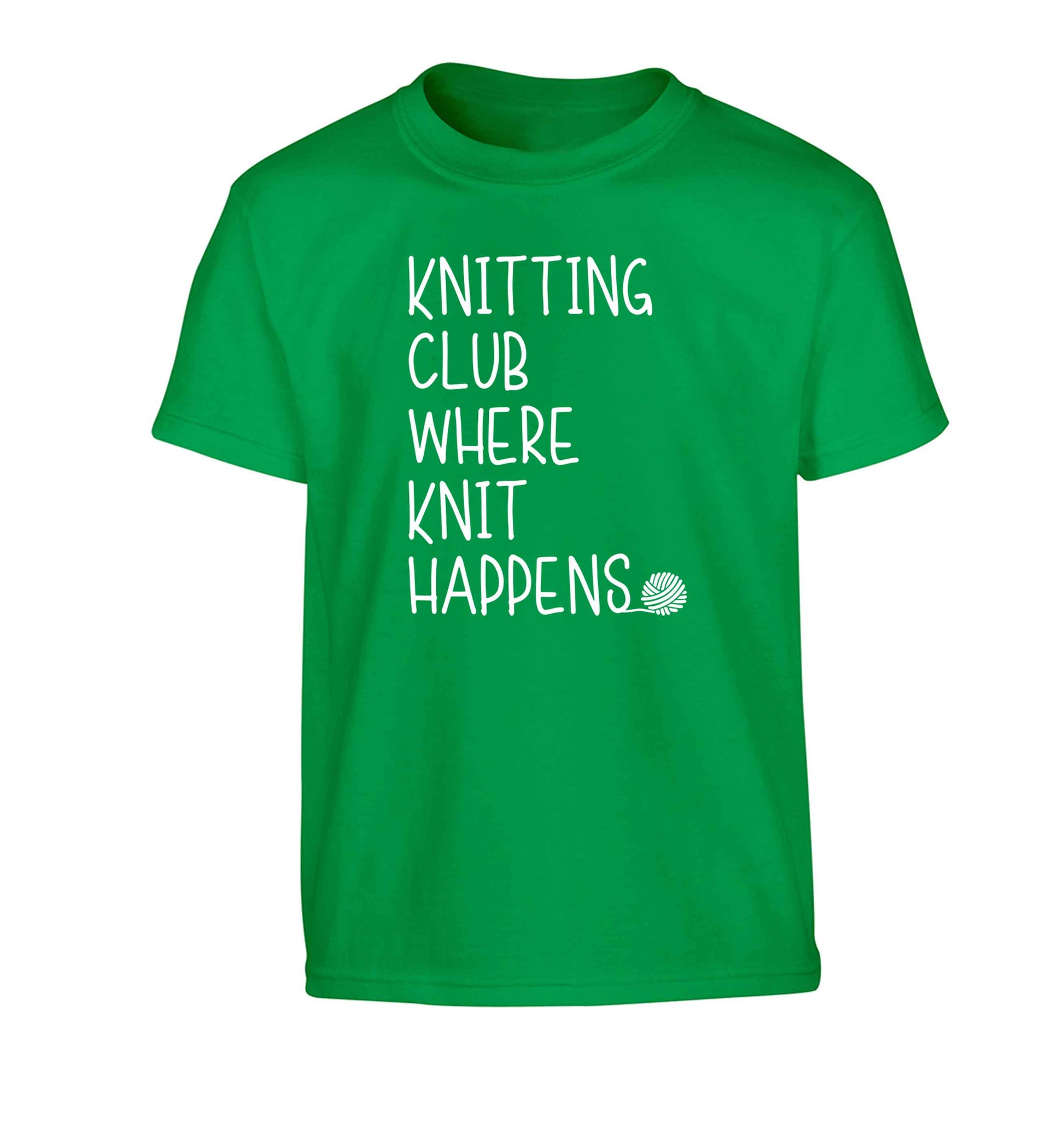 Knitting club where knit happens Children's green Tshirt 12-13 Years