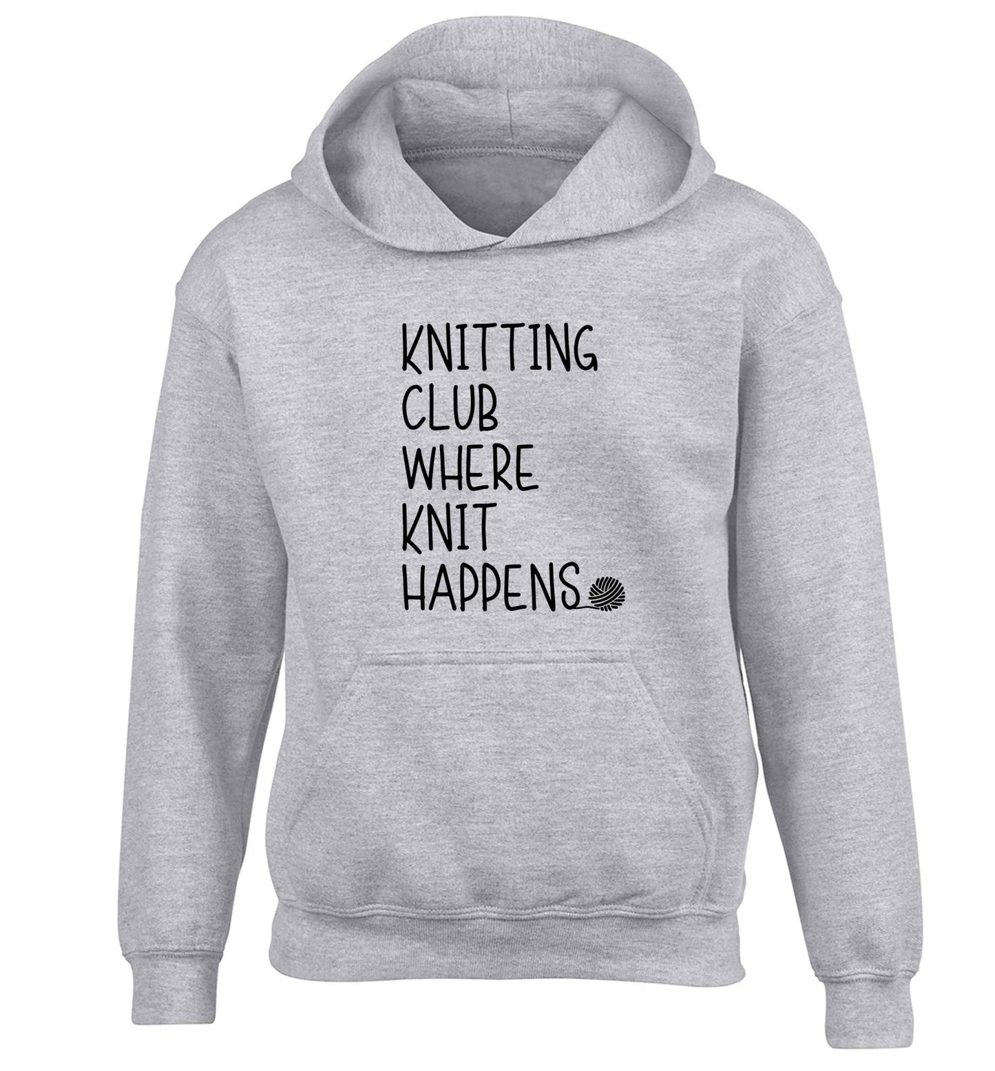 Knitting club where knit happens children's grey hoodie 12-13 Years