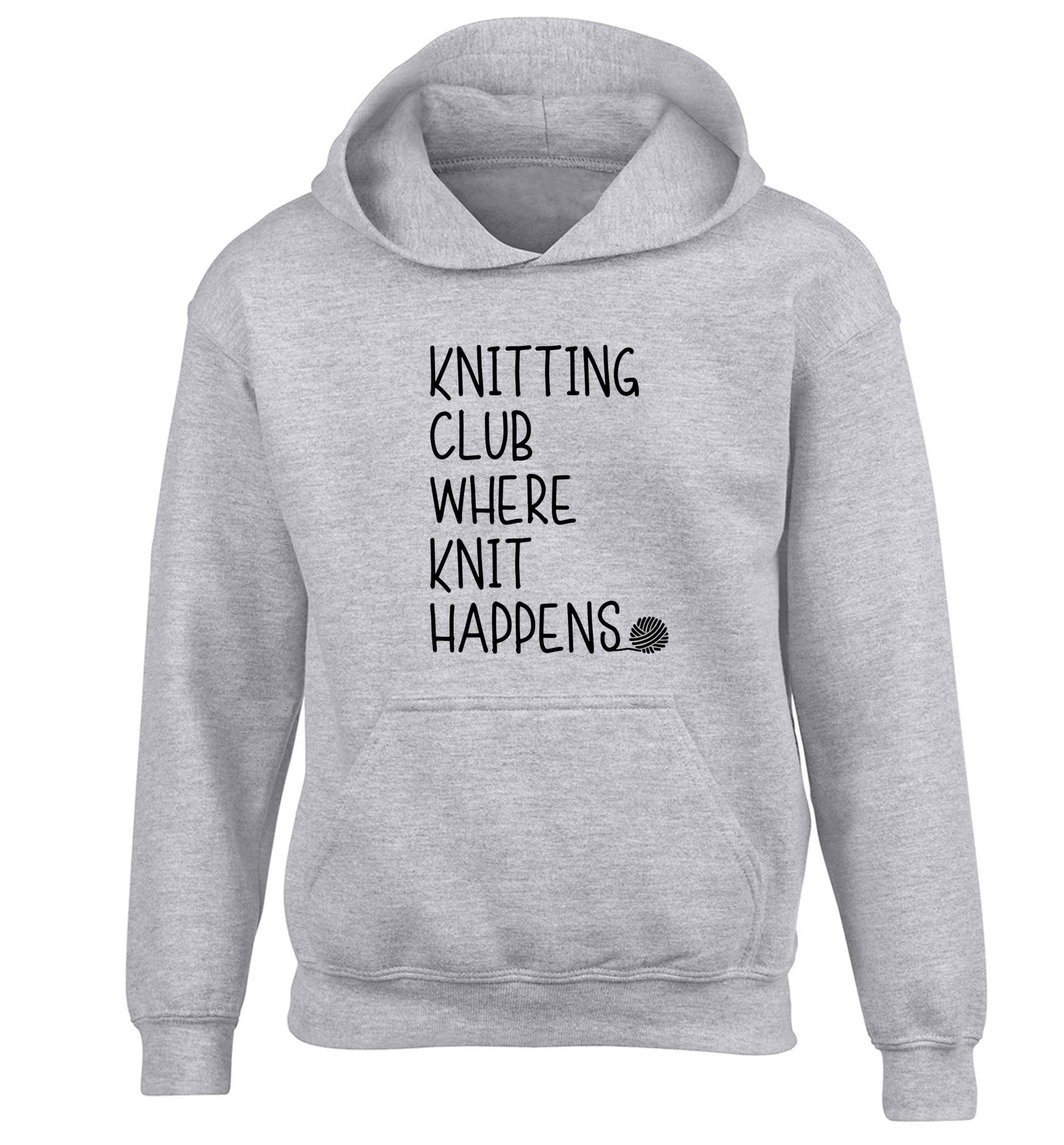 Knitting club where knit happens children's grey hoodie 12-13 Years