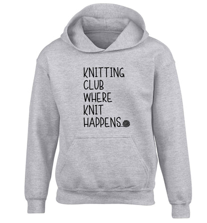 Knitting club where knit happens children's grey hoodie 12-13 Years