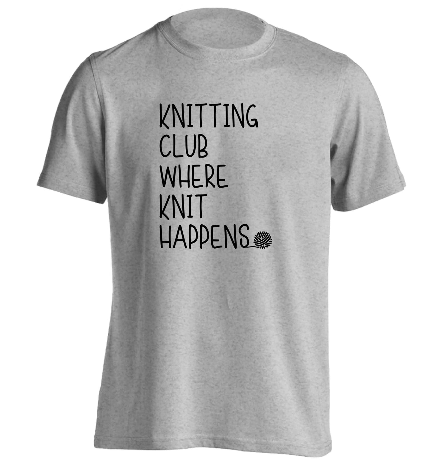 Knitting club where knit happens adults unisex grey Tshirt 2XL