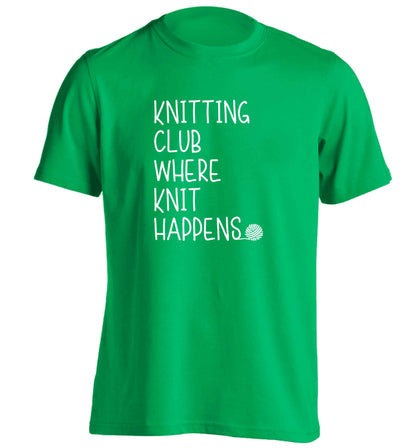 Knitting club where knit happens adults unisex green Tshirt 2XL