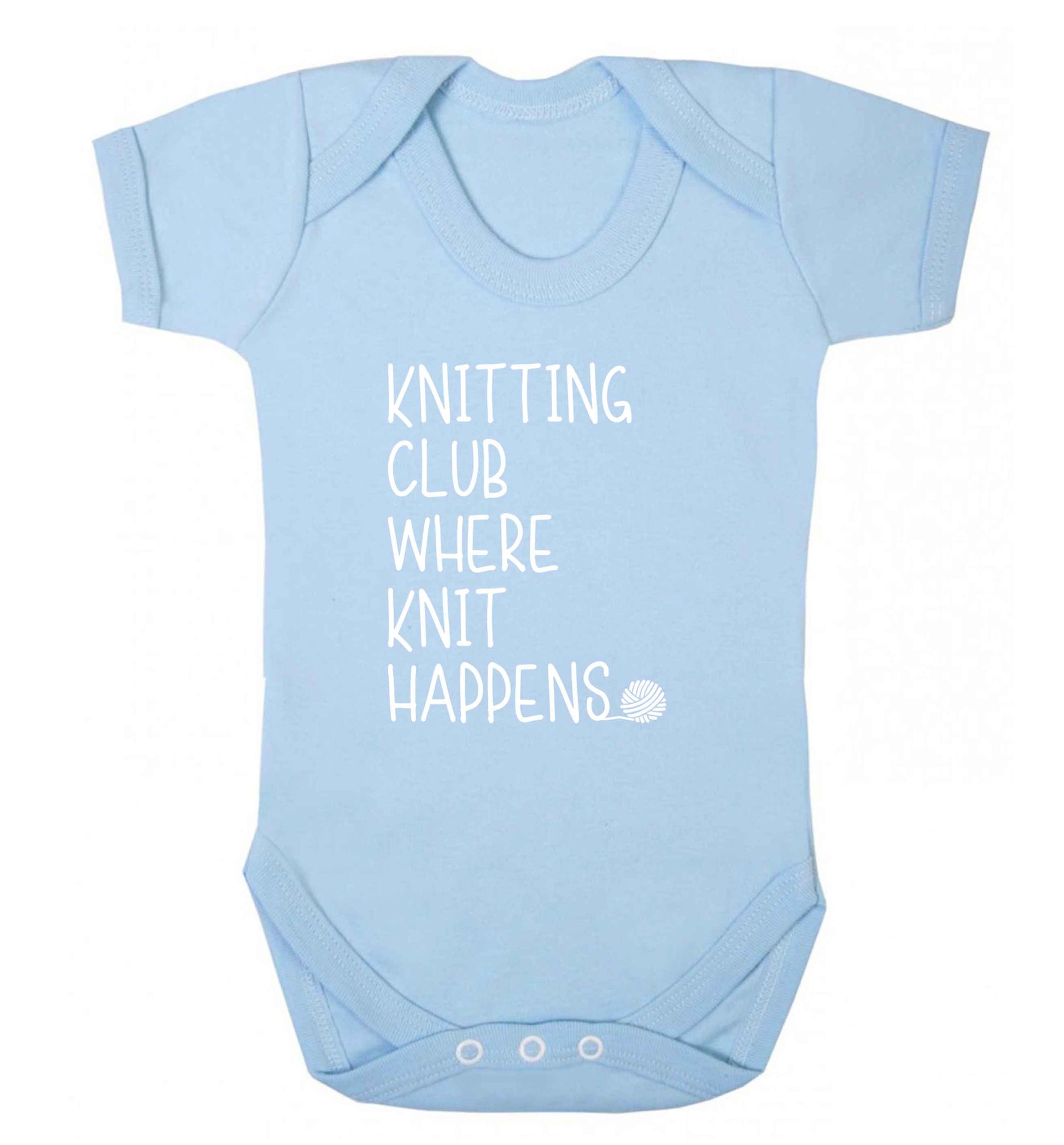 Knitting club where knit happens baby vest pale blue 18-24 months