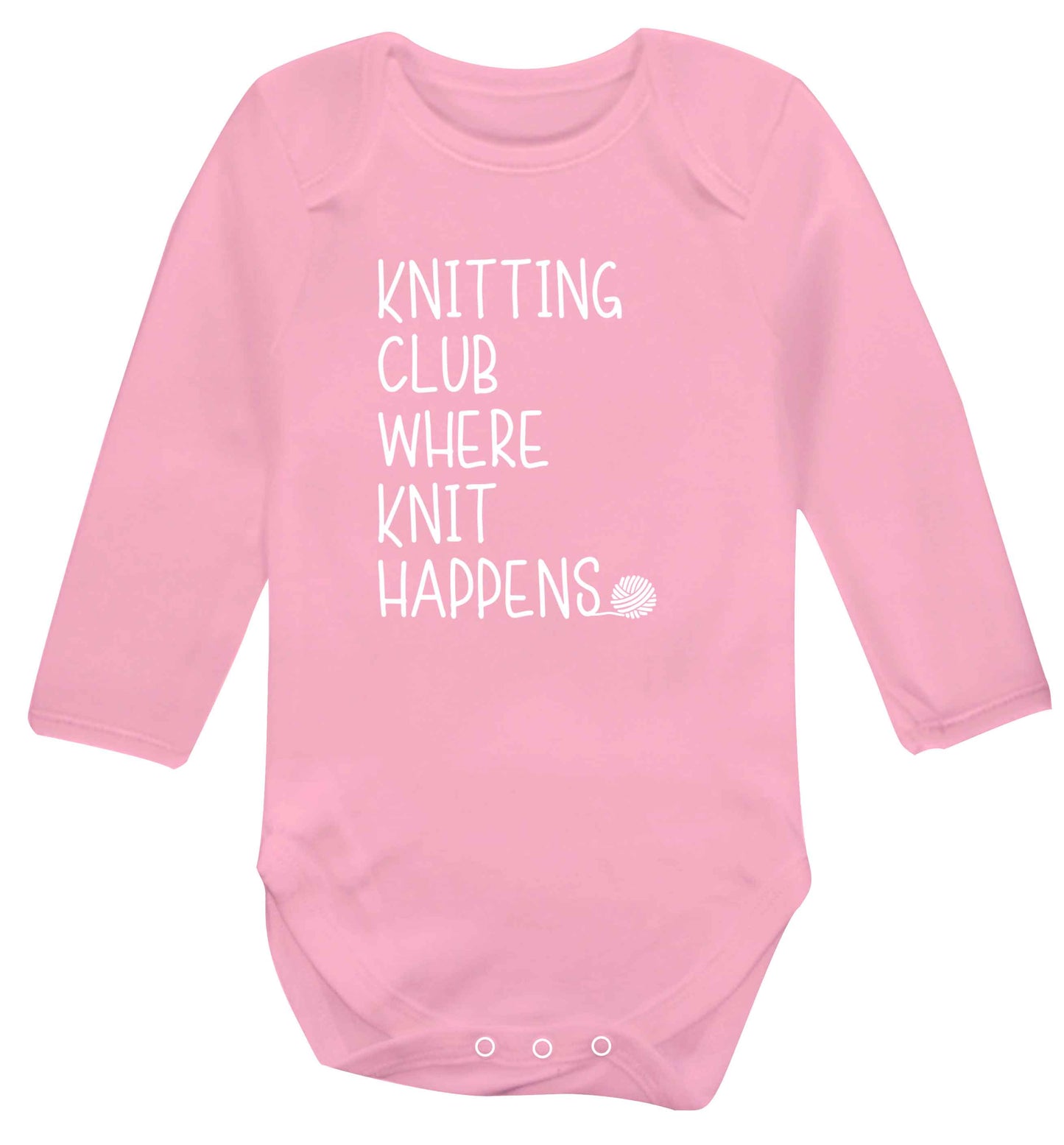 Knitting club where knit happens baby vest long sleeved pale pink 6-12 months
