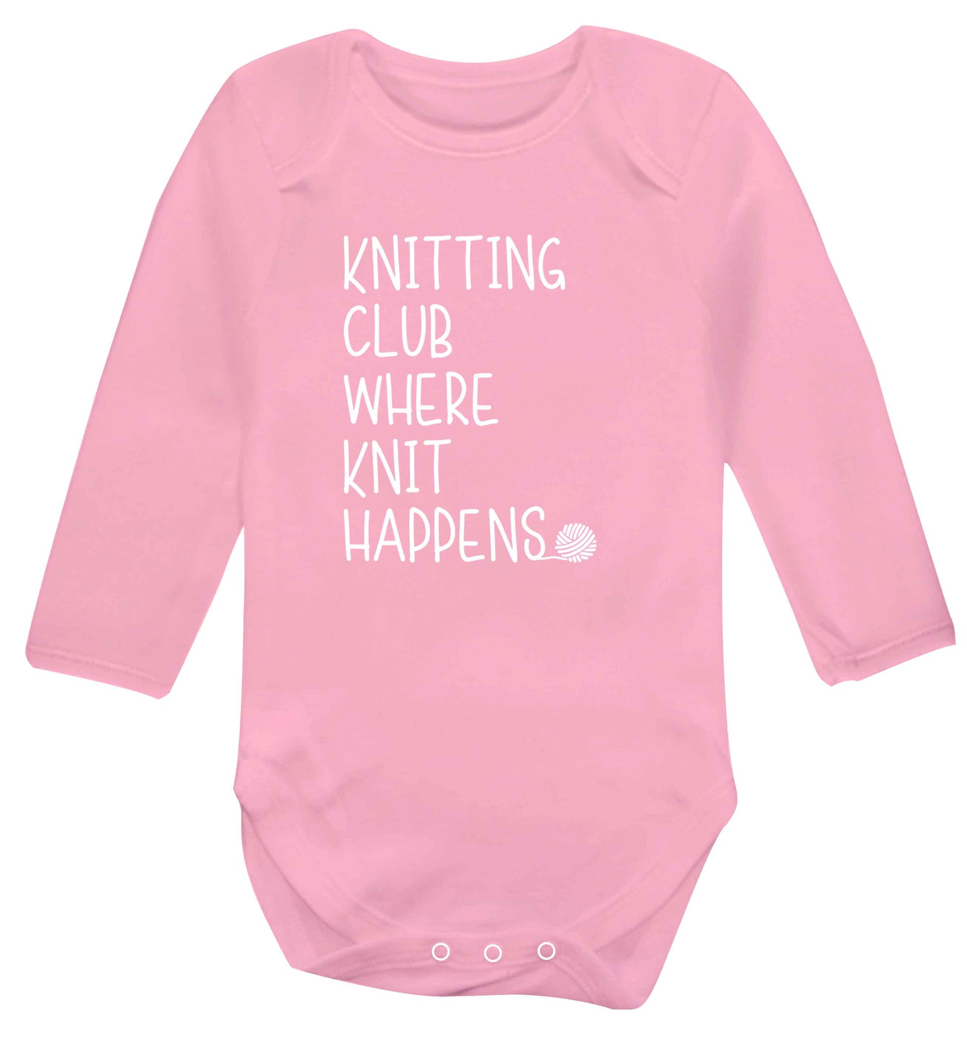 Knitting club where knit happens baby vest long sleeved pale pink 6-12 months
