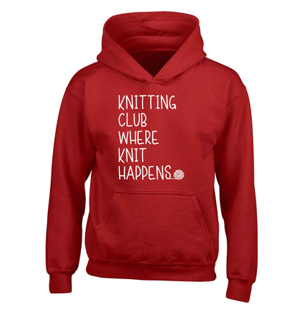 Knitting club where knit happens children's red hoodie 12-13 Years