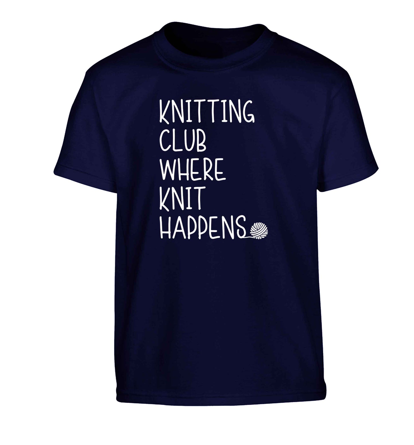 Knitting club where knit happens Children's navy Tshirt 12-13 Years