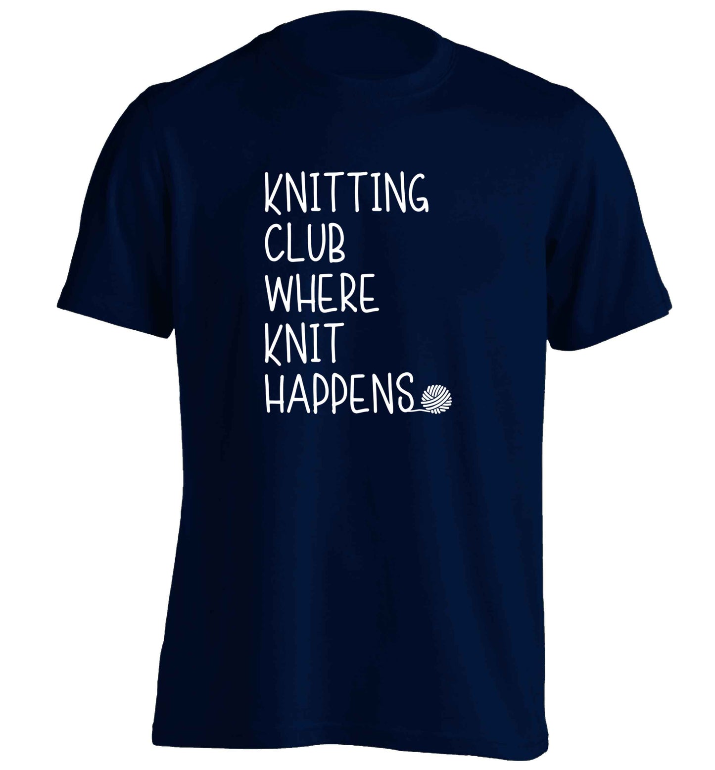 Knitting club where knit happens adults unisex navy Tshirt 2XL
