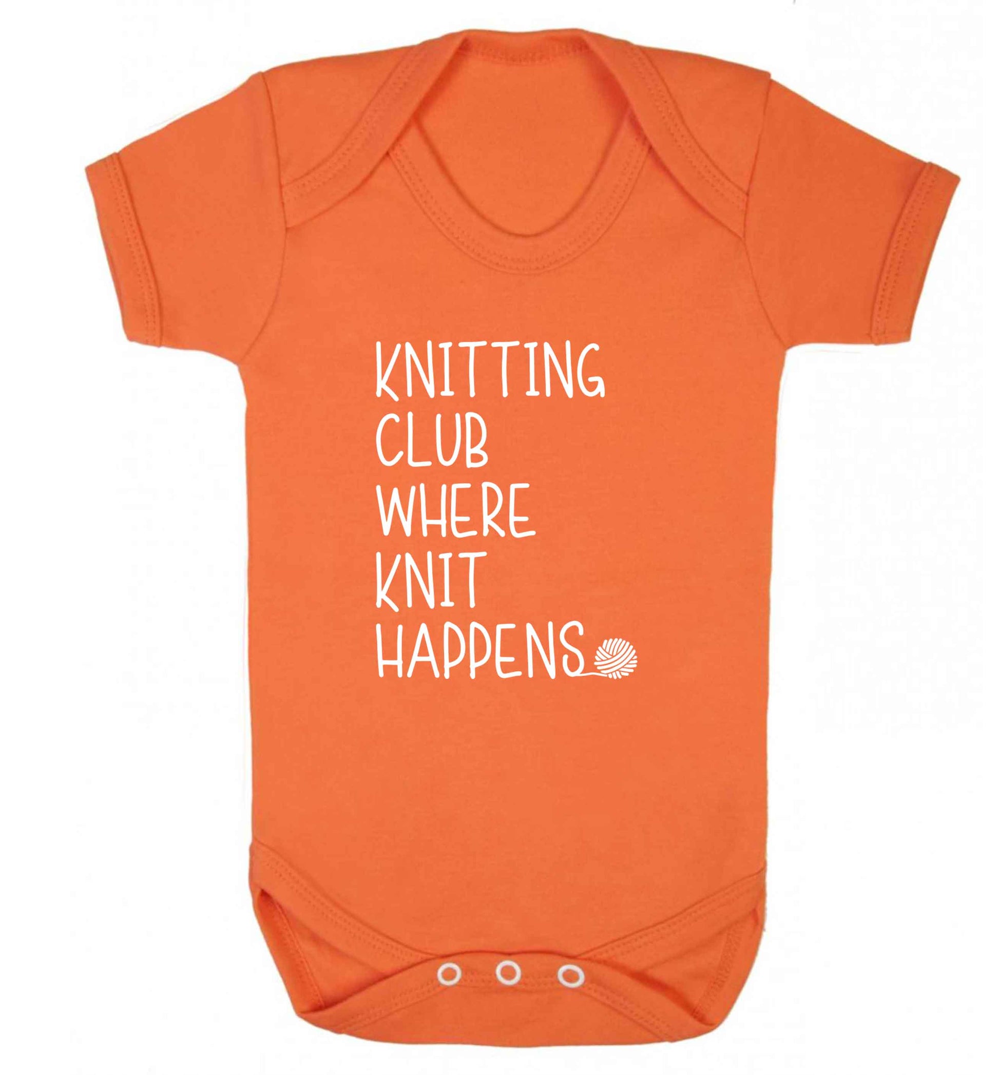 Knitting club where knit happens baby vest orange 18-24 months