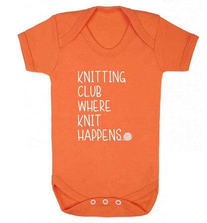 Knitting club where knit happens baby vest orange 18-24 months