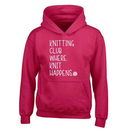 Knitting club where knit happens children's pink hoodie 12-13 Years