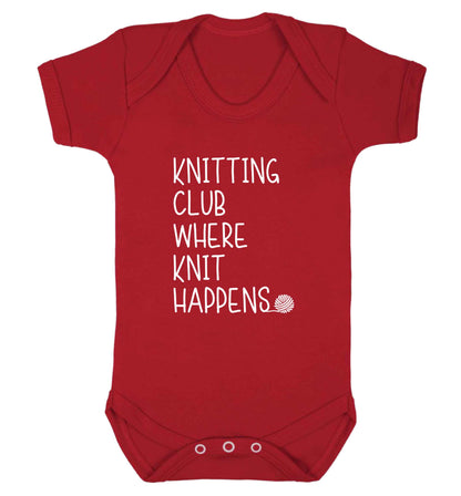 Knitting club where knit happens baby vest red 18-24 months