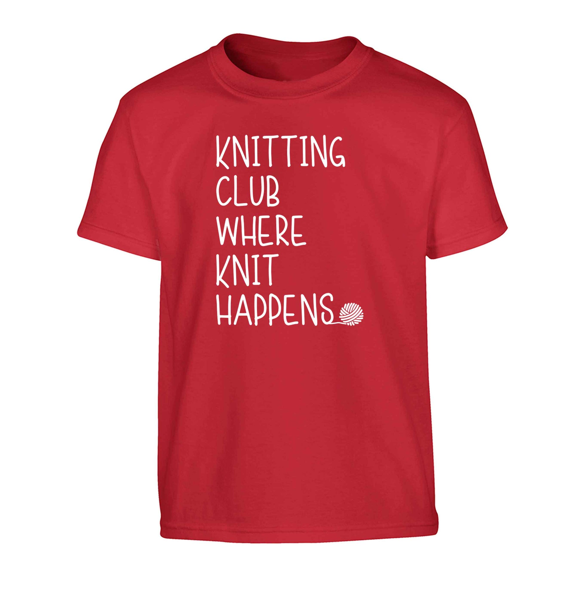 Knitting club where knit happens Children's red Tshirt 12-13 Years