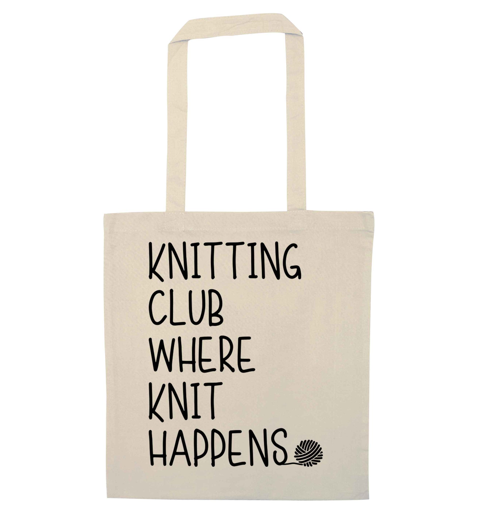 Knitting club where knit happens natural tote bag