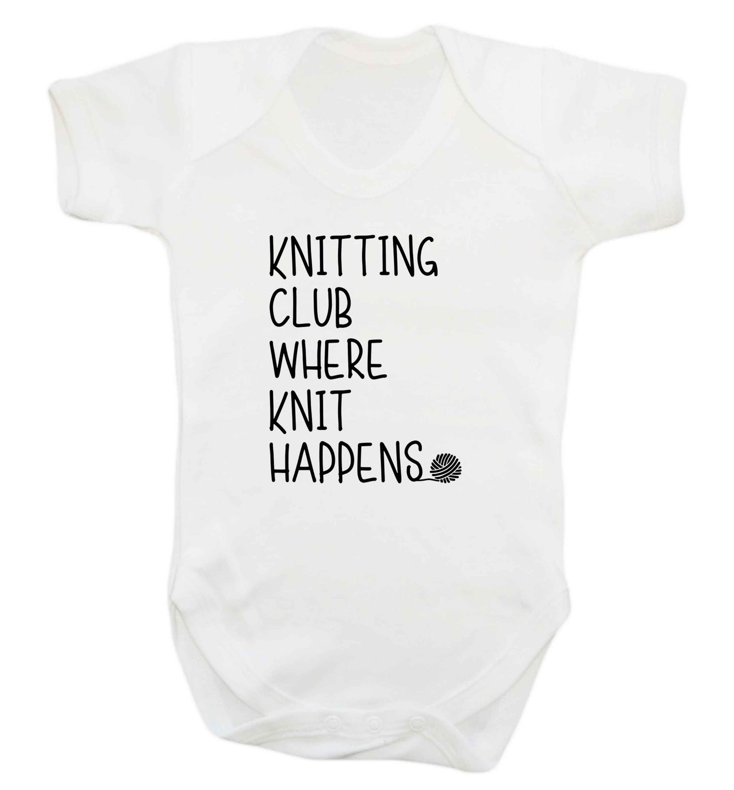 Knitting club where knit happens baby vest white 18-24 months