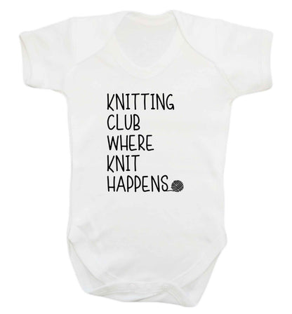 Knitting club where knit happens baby vest white 18-24 months