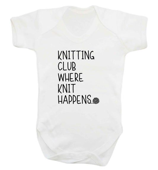 Knitting club where knit happens baby vest white 18-24 months