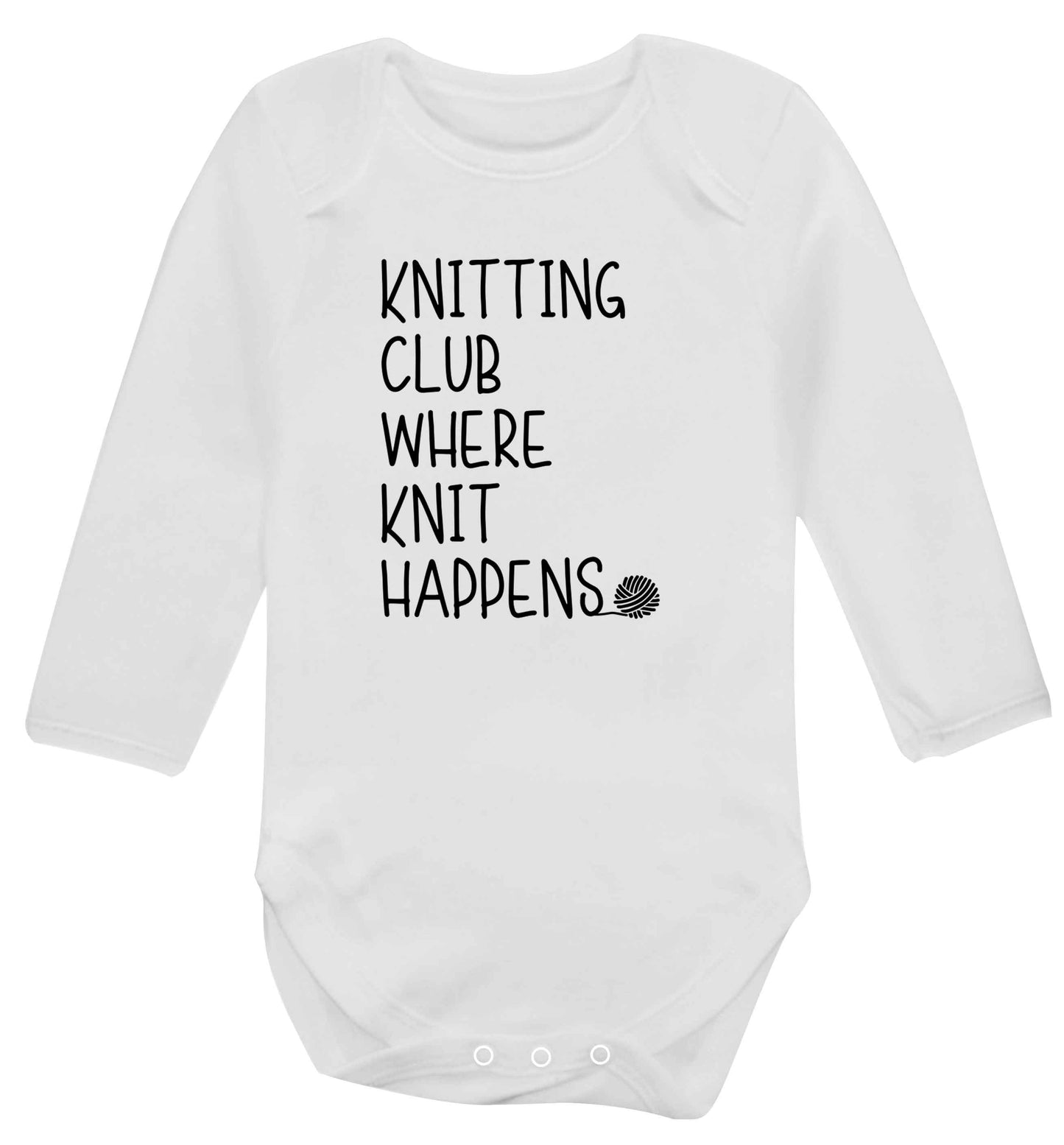 Knitting club where knit happens baby vest long sleeved white 6-12 months