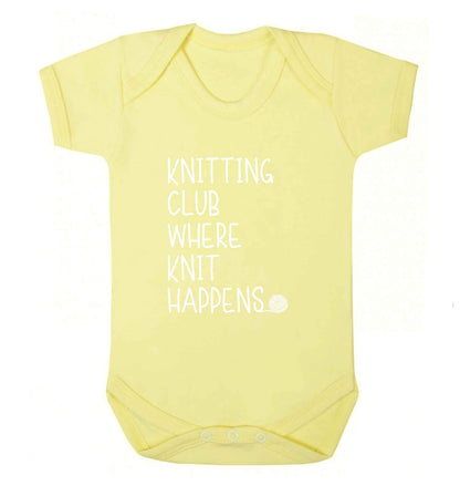 Knitting club where knit happens baby vest pale yellow 18-24 months