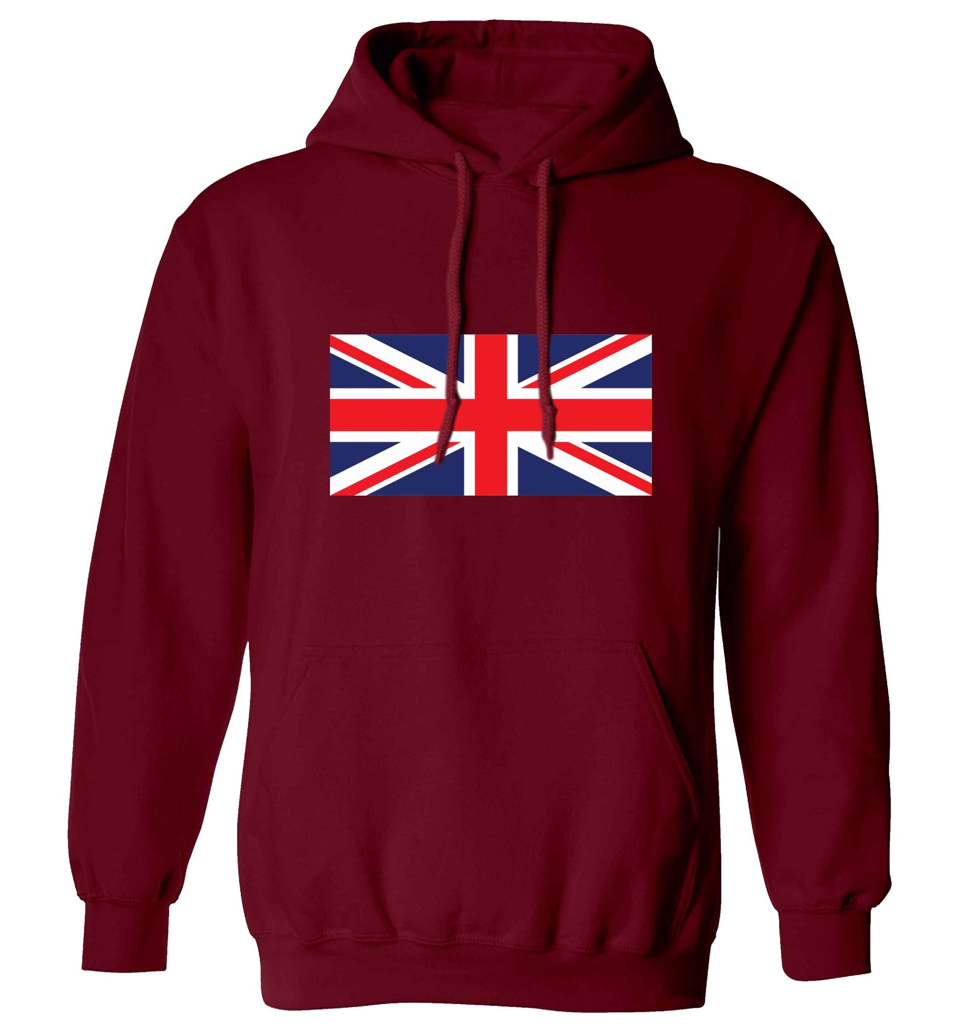 Union Jack adults unisex maroon hoodie 2XL