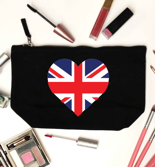 Union Jack Heart black makeup bag