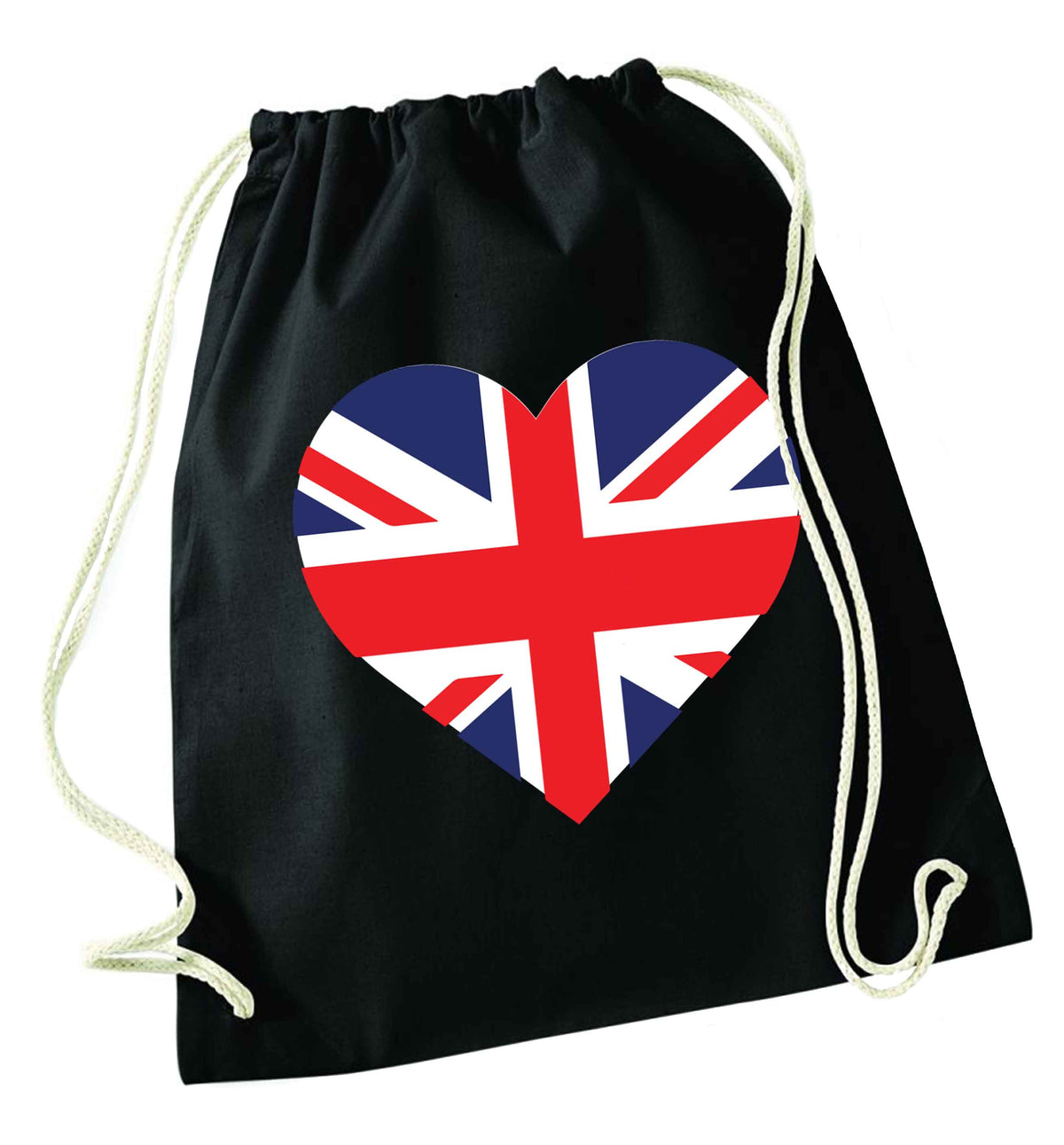 Union Jack Heart black drawstring bag
