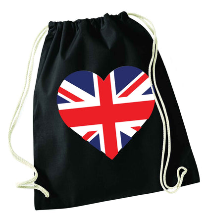 Union Jack Heart black drawstring bag