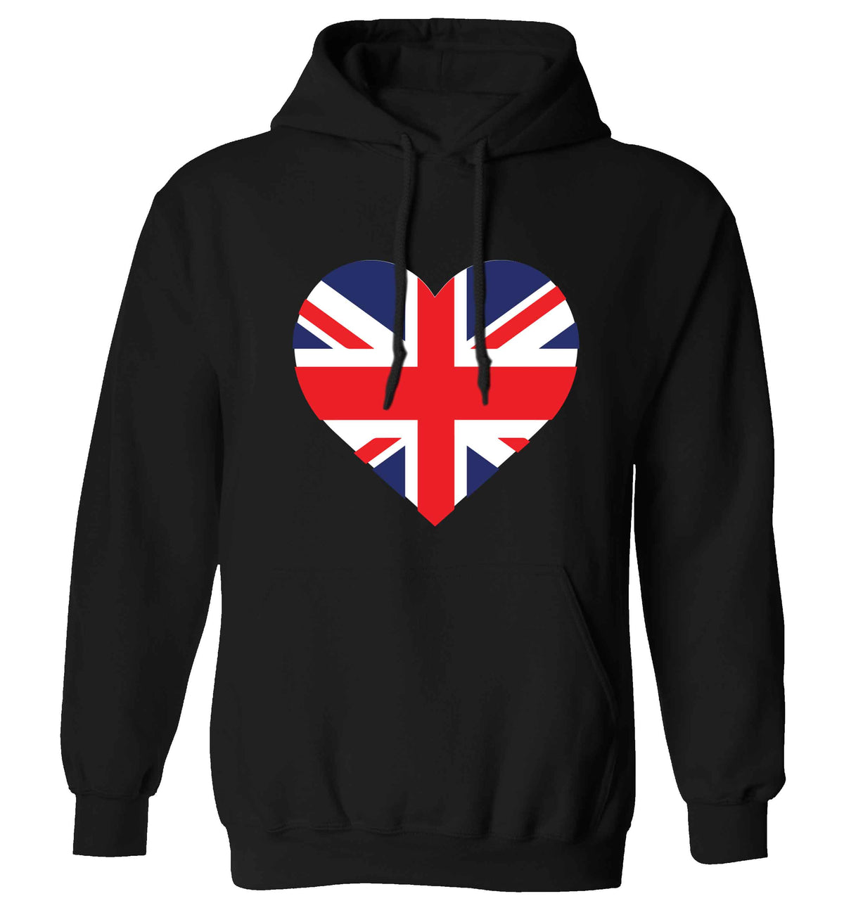 Union Jack Heart adults unisex black hoodie 2XL