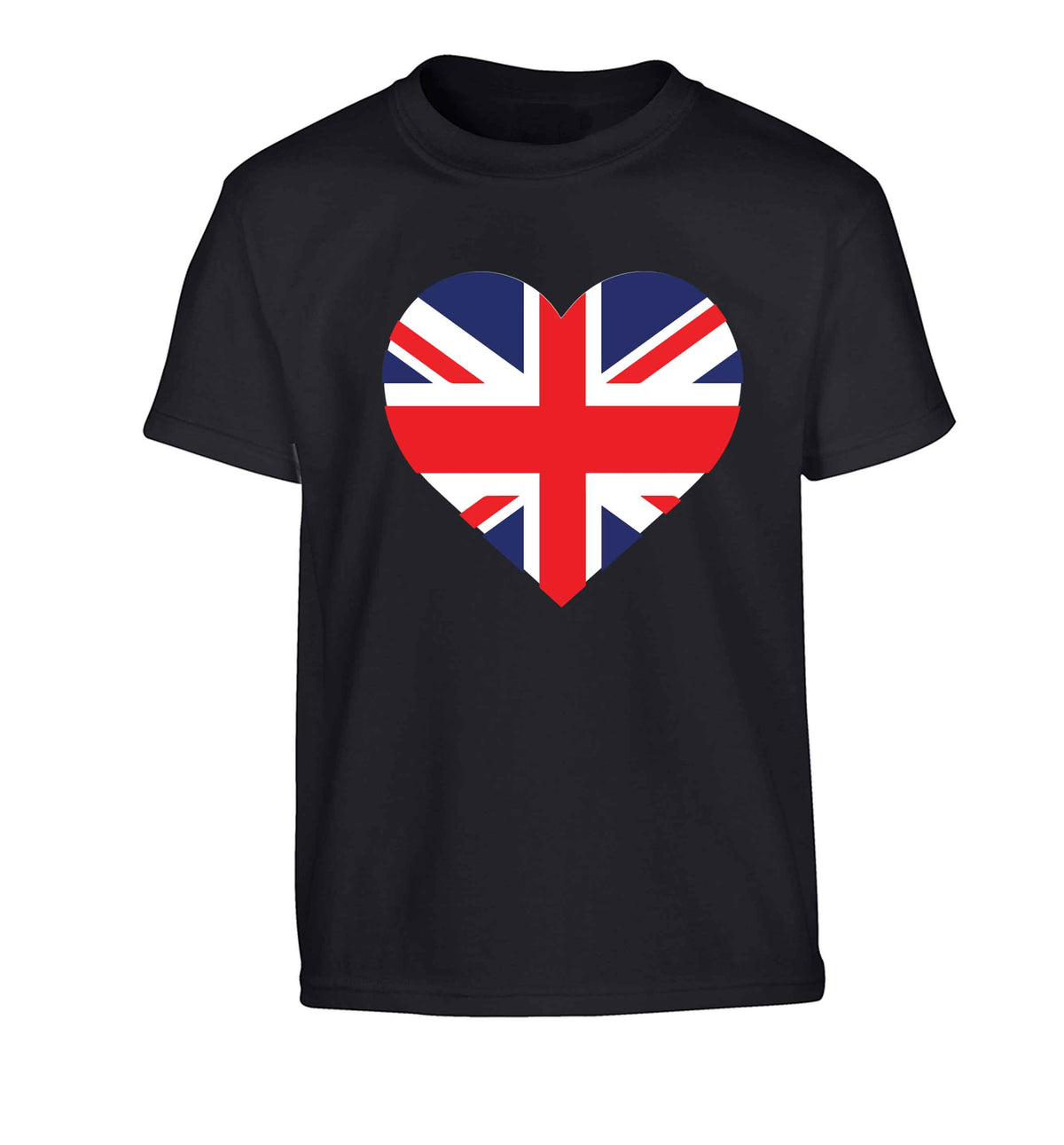Union Jack Heart Children's black Tshirt 12-13 Years
