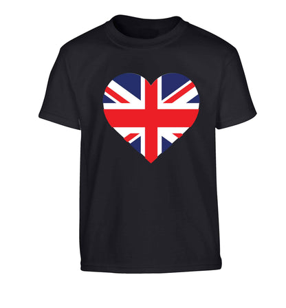 Union Jack Heart Children's black Tshirt 12-13 Years