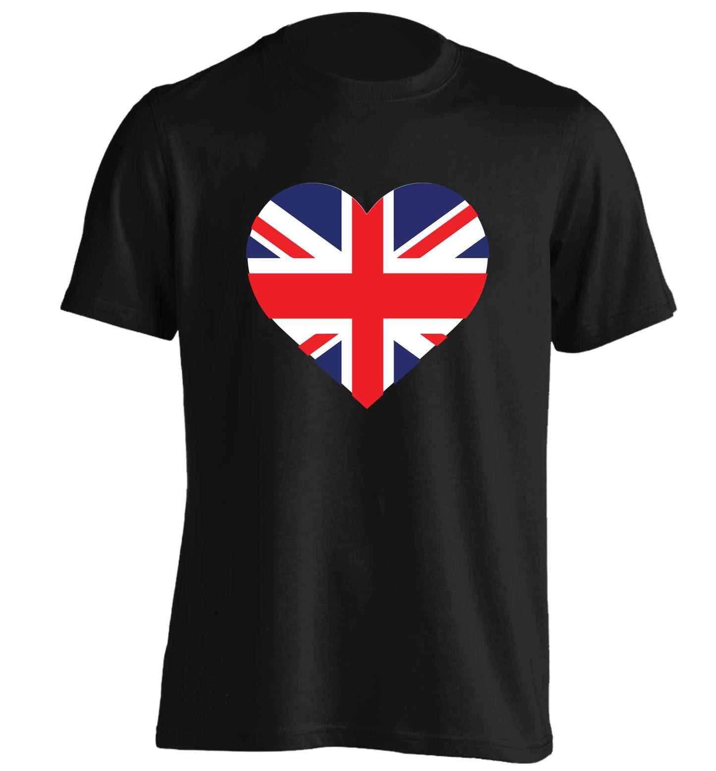 Union Jack Heart adults unisex black Tshirt 2XL
