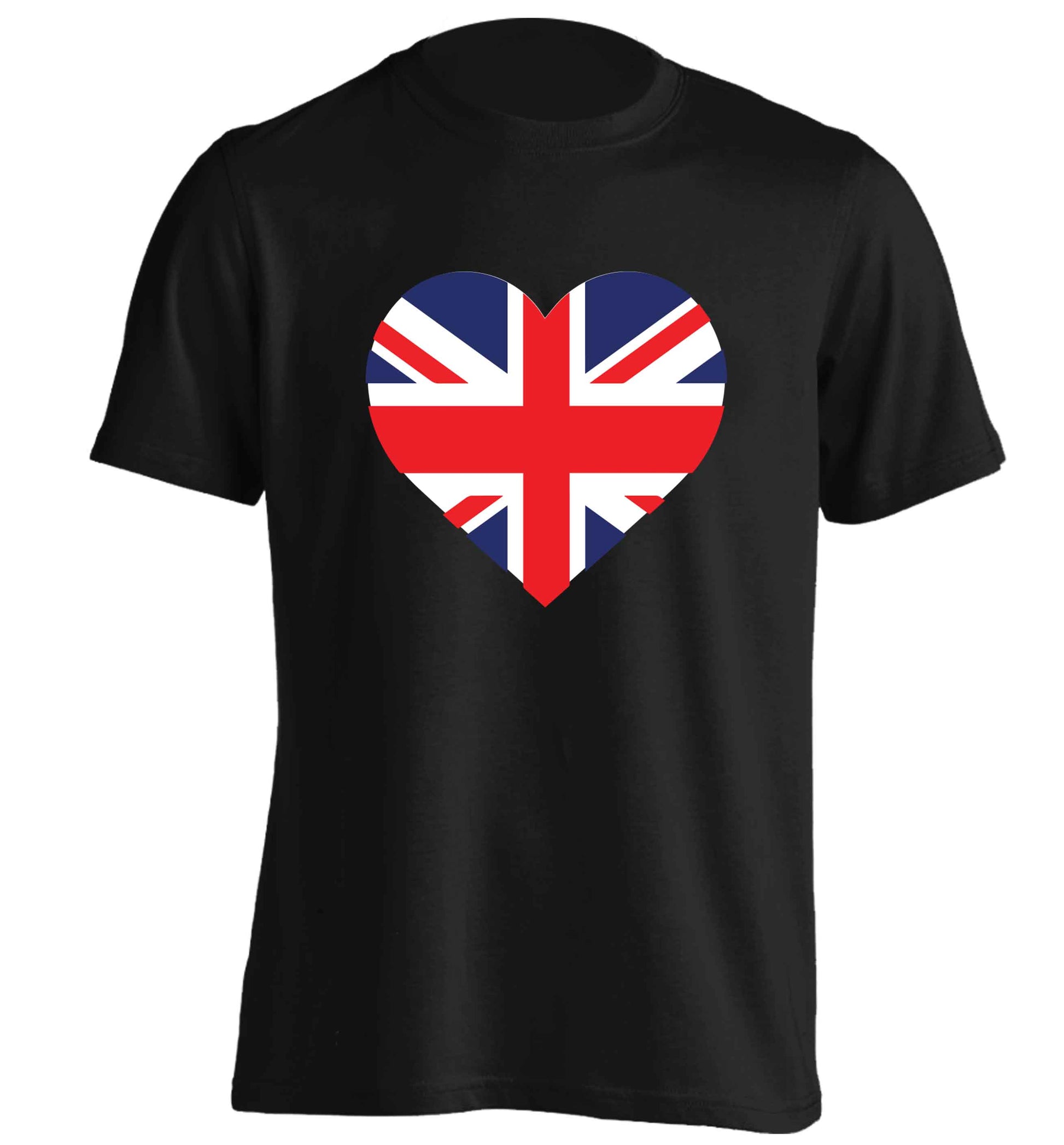 Union Jack Heart adults unisex black Tshirt 2XL
